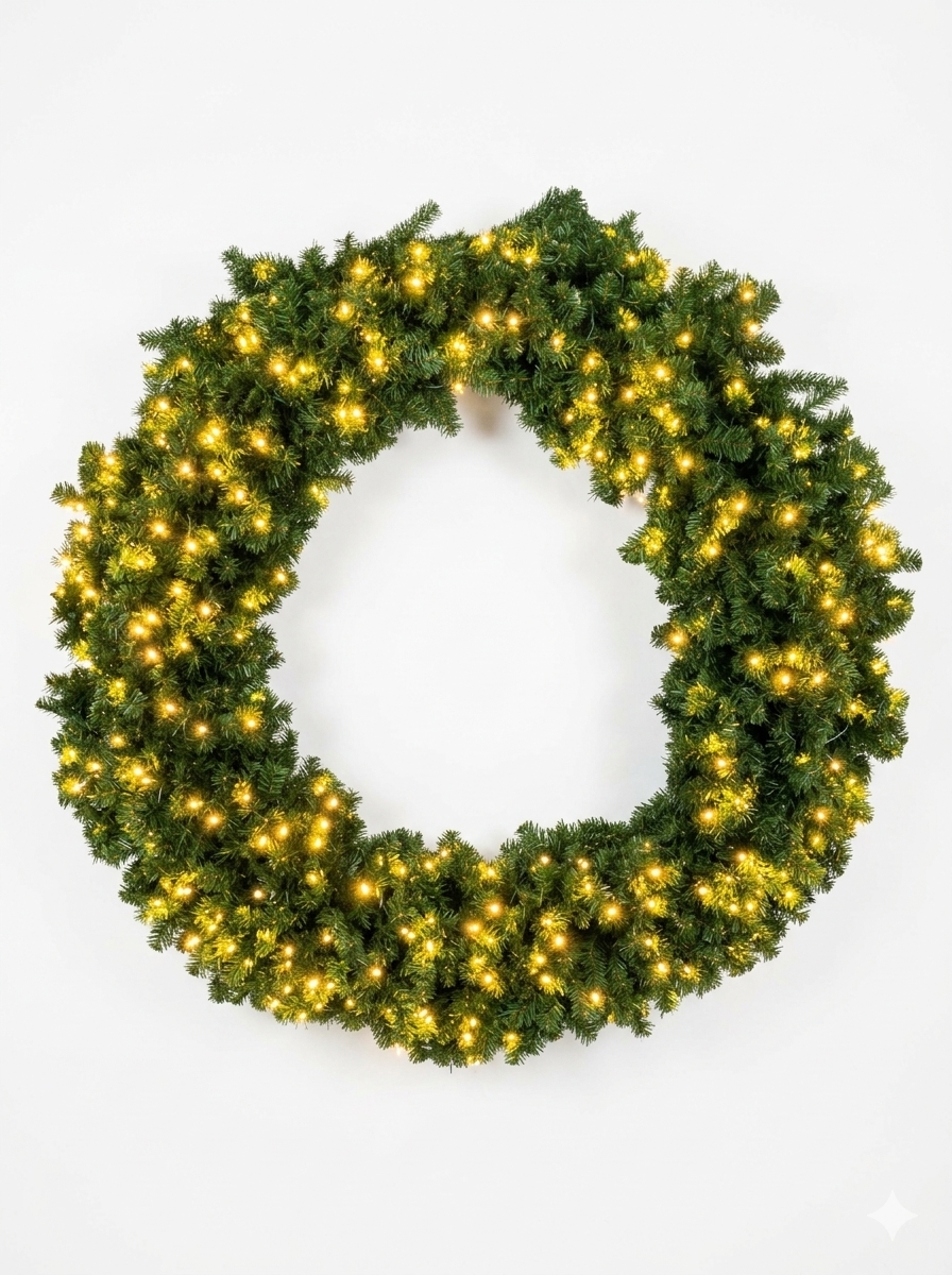 60 Inch Outdoor Wreath, Pre-Lit, With Plug