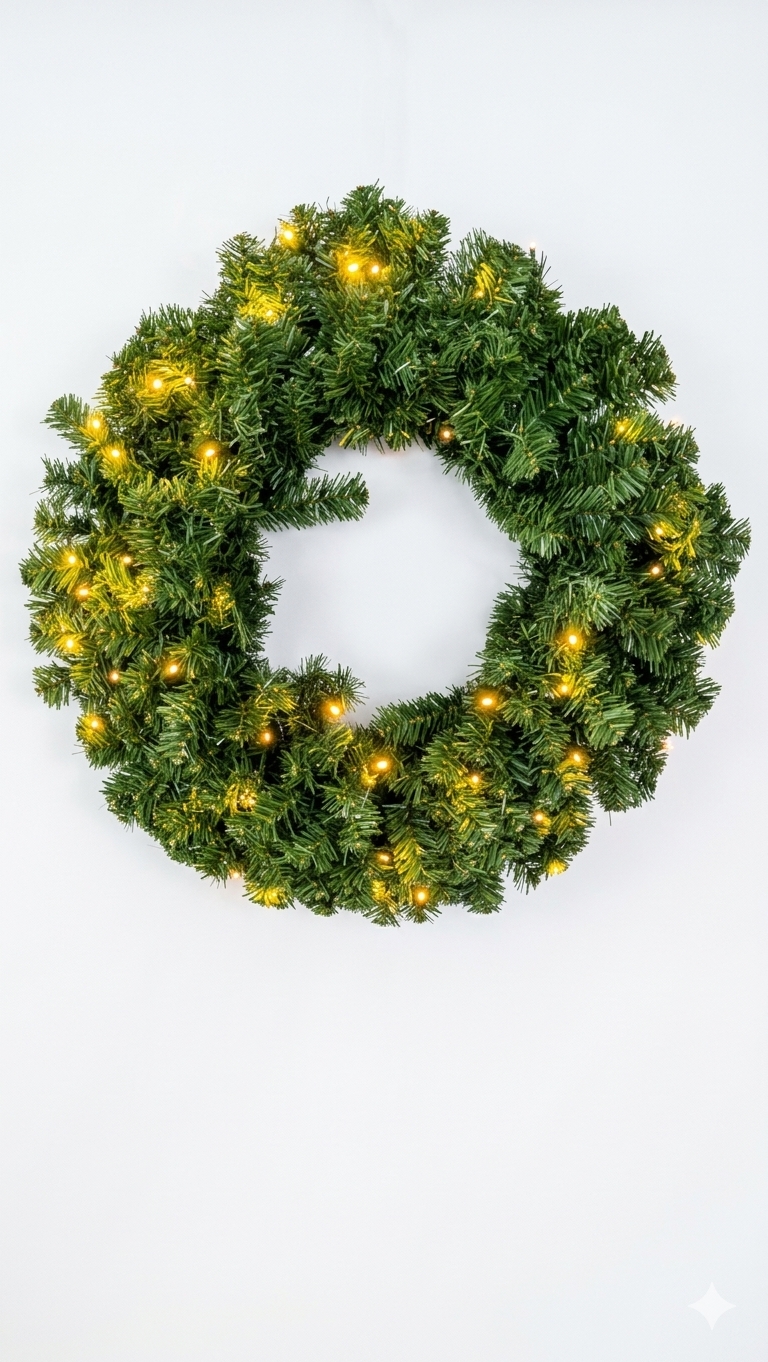 24"Natural Mountain Pine Wreath W/50-5mm WARM WHITE LED LIGHTS