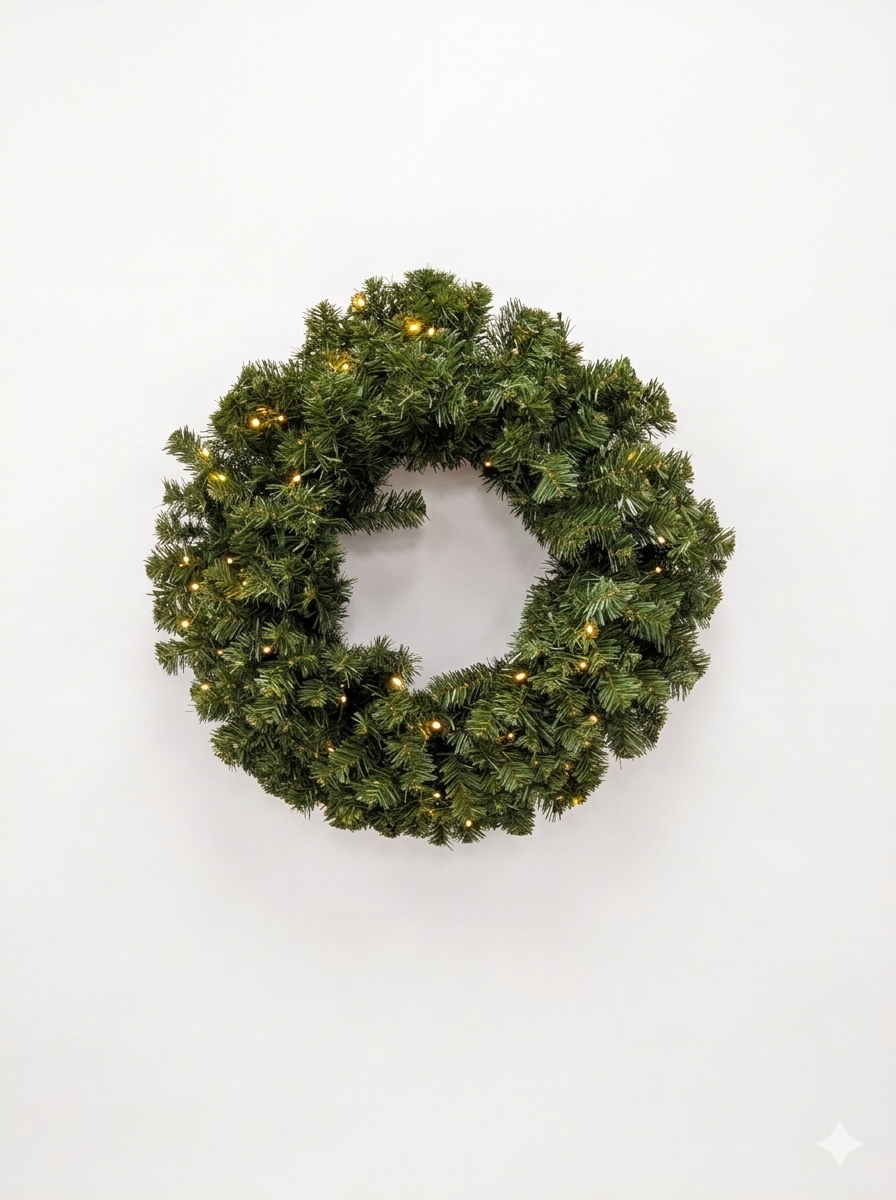 24"Natural Mountain Pine Wreath W/50-5mm WARM WHITE LED LIGHTS